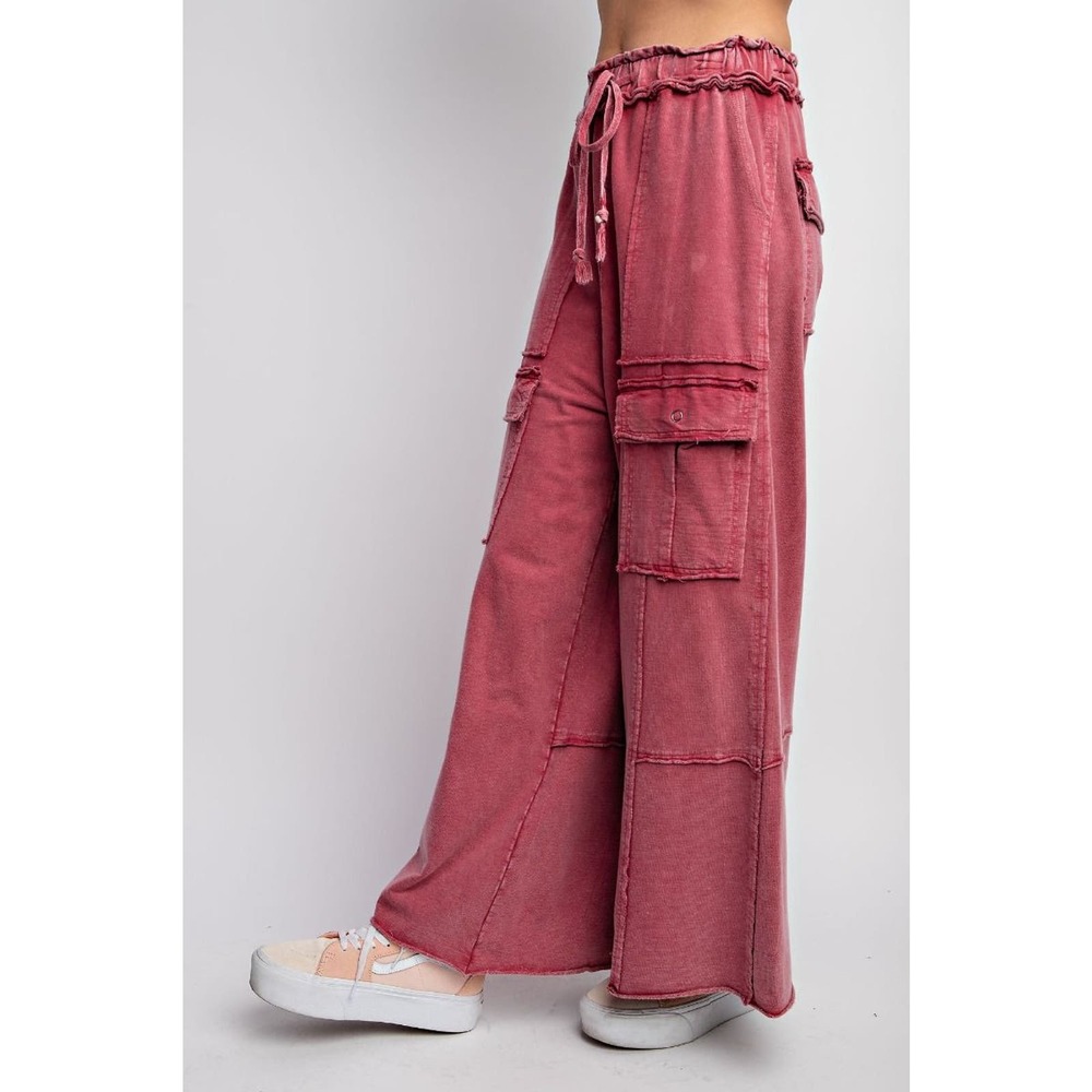 Easel Cherry Red Wide Leg Cargo Pants